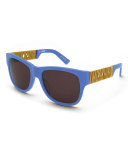 Debossed-Logo Rectangular Sunglasses, Blue/Gold