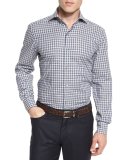 Grid-Check Long-Sleeve Sport Shirt, Blue Pattern