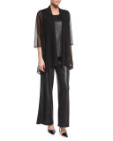 Liquid Luster Wide-Leg Pants, Black