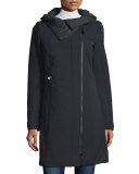 Hooded Asymmetric-Zip Parka, Nero