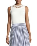 Cutout-Yoke Knit Shell, White