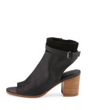Jane Leather Peep-Toe Bootie, Black