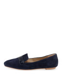 Fab Patent-Strap Suede Loafer, Blazer Blue