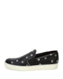 Men's Spider-Print Leather Slip-On Sneaker, Black