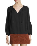 Ezbeth Silk Georgette Peasant Top, Caviar
