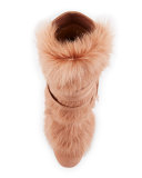 Shearling-Trim Suede 105mm Bootie, Praline