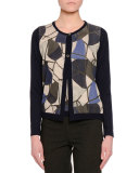 Button-Front Delaunay-Printed Cardigan, Navy