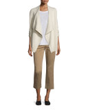 Flat-Front Cropped Chino Pants, Khaki