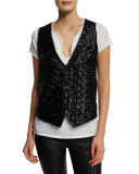 Emile Sequin Open-Front Vest, Noir