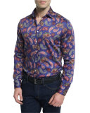 Multi Paisley-Print Long-Sleeve Sport Shirt, Blue Multi