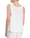 Sleeveless Round-Neck Linen Shell, White