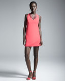 Sleeveless Modern V-Neck Sheath Dress, Rose