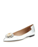 Melody Metallic Leather Flat, Silver
