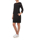 Lace-Inset Long-Sleeve Wool Dress, Black