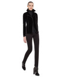 Velvet Jersey-Panel Moto Jacket, Black