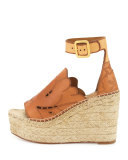 Tooled Leather Wedge Espadrille Sandal, Marron Glace
