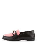 Convertible Studded Shearling Moccasin, Black/Bubble Gum