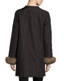 Reversible/Packable Fox Fur Long Coat, Black
