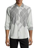 Argyle-Print Long-Sleeve Sport Shirt, Black/Gray