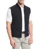 Knit-Trim Vest w/ Leather Details, Navy