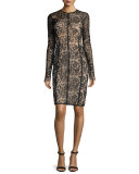 Long-Sleeve Lace Sheath Dress, Black