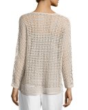 Sun Catcher Long-Sleeve Open-Weave Top, Light Beige