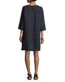 Organic Linen Button-Front Dress, Denim  