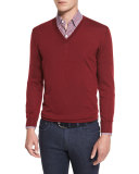 High-Performance Merino Wool V-Neck Sweater, Red