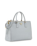 Saffiano Lux Double-Zip Tote Bag, Light Gray (Granito)