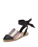 Heloise Striped Ankle-Wrap Espadrille Flat, Multi