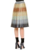Pleated Degrade Shimmer Skirt, Beige Multi