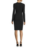 Barbell-Pierced Long-Sleeve Sheath Dress, Black