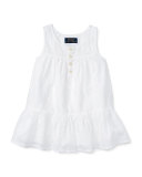 Embroidered Cotton Voile Tank, White, Size 2T-4T