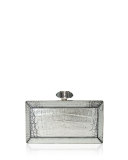 Coffered Crocodile Minaudiere, Antiqued Silver