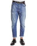 Five-Pocket Distressed Denim Jeans, Light Wash