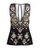 Sleeveless Embellished Lace Tunic, Black