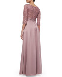 3/4-Sleeve Lace Bodice Full Skirt Gown 