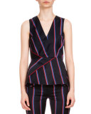 Miles Sleeveless Striped Peplum Top, Navy/Tango