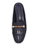 Maya Kiltie Woven Mule, Navy