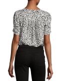 Amone V-Neck Silk Top, Black/White