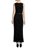 Sleeveless Scoop-Neck Crochet Dress, Black