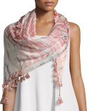 Spectrum Modal/Silk Shibori Scarf W/Tassels, Watermelon