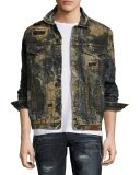 Compaction Dirty Denim Jacket with Patches, Indigo