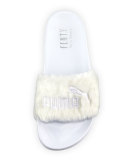 Leadcat Fenty Faux-Fur Slide Sandal, White/Silver