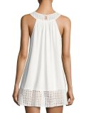 Eyelet-Trim Poplin Chemise, White