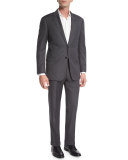 G-Line Windowpane Wool Two-Piece Suit, Gray