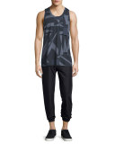 Misdirection-Print Sleeveless Tank, Indigo Multi