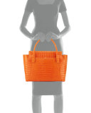 Crocodile Zipper Tote Bag, Orange Matte