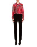 Chika Striped Button-Front Blouse, Tango/Black