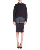 Side-Zip Ribbed Cropped Sweater, Navy